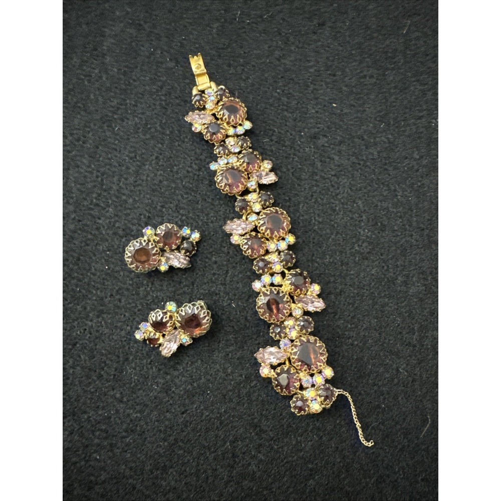 Vintage Juliana D&E Bracelet Earrings Set Purple AB Rhinestones Rare!